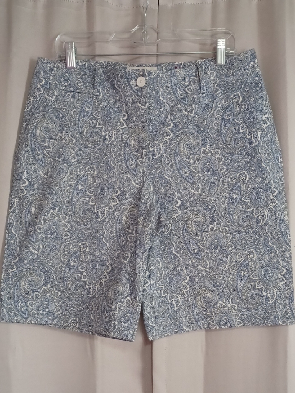 Talbots Blue White Paisley High Waist Bermuda Shorts Pockets New Without Tags
